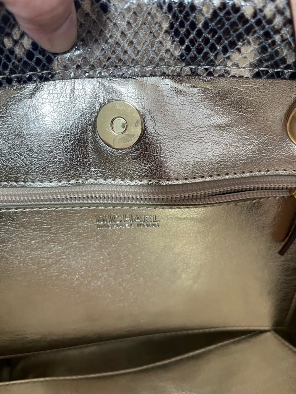 Michael Kors Snake-Print Leather Tote in Beige and Brown - Picture 4 of 7